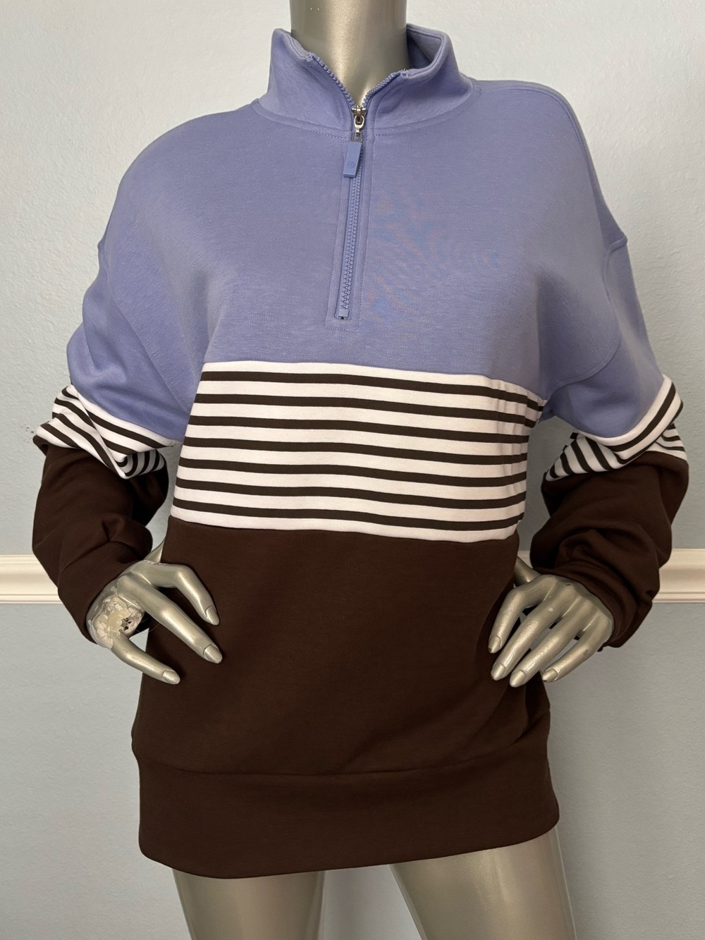 Addison Bay Sweater Soft Luxe Varsity 1/4 Zip Chocolate Violet NWT